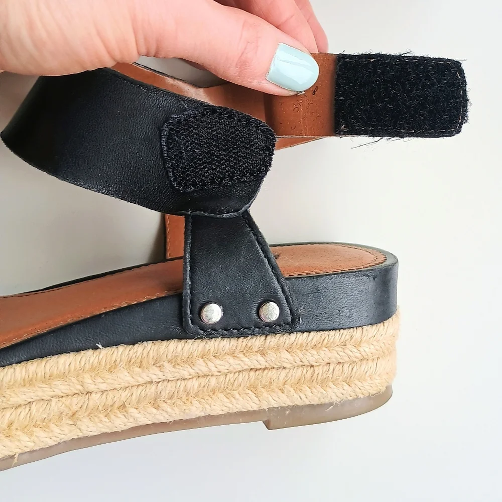 Women's Sarto By Franco Sarto Black Sierra Platform Wedge Espadrille Sandals 5M - Picture 7 of 12